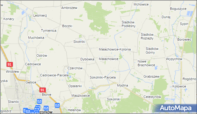 mapa Małachowice, Małachowice na mapie Targeo