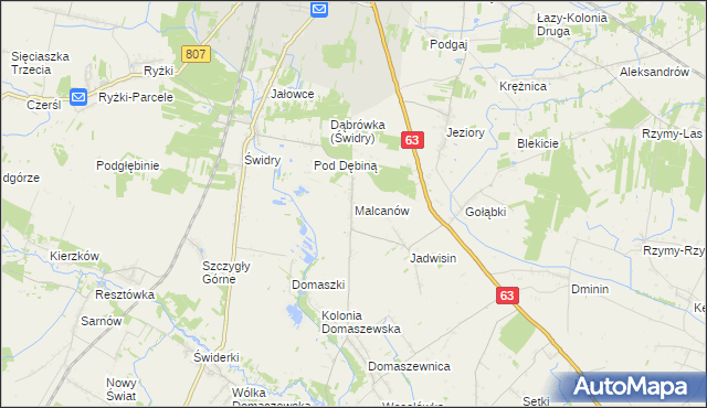 mapa Malcanów gmina Łuków, Malcanów gmina Łuków na mapie Targeo