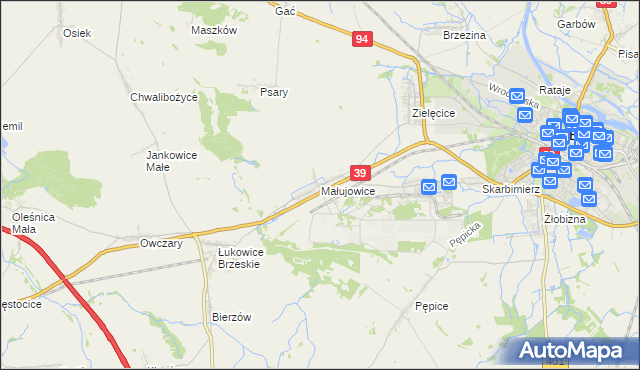 mapa Małujowice, Małujowice na mapie Targeo