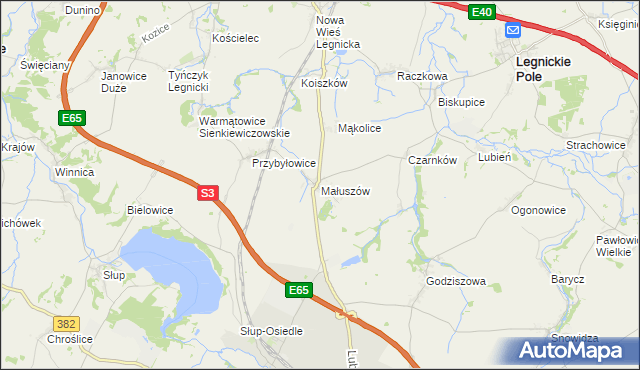 mapa Małuszów gmina Męcinka, Małuszów gmina Męcinka na mapie Targeo