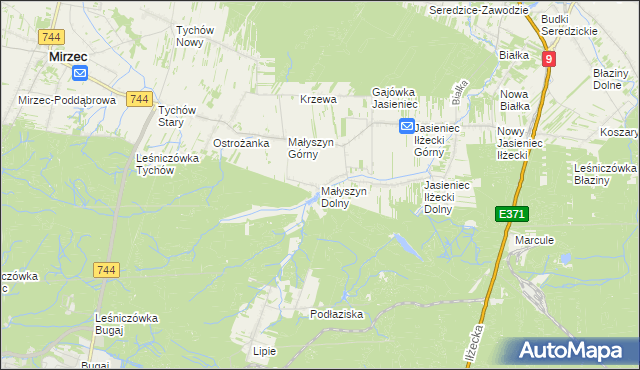 mapa Małyszyn Dolny, Małyszyn Dolny na mapie Targeo