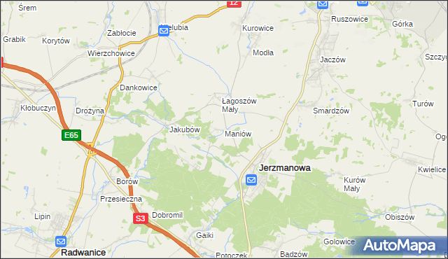 mapa Maniów gmina Jerzmanowa, Maniów gmina Jerzmanowa na mapie Targeo