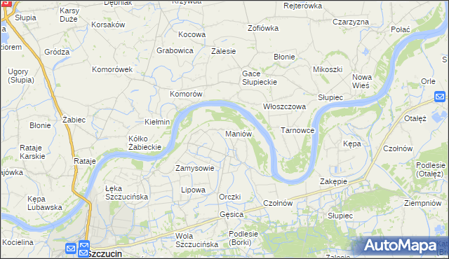 mapa Maniów gmina Szczucin, Maniów gmina Szczucin na mapie Targeo