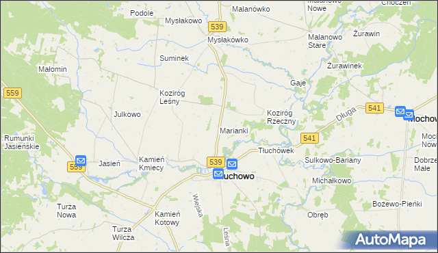 mapa Marianki gmina Tłuchowo, Marianki gmina Tłuchowo na mapie Targeo