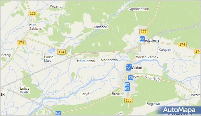 mapa Marianowo gmina Wieleń, Marianowo gmina Wieleń na mapie Targeo