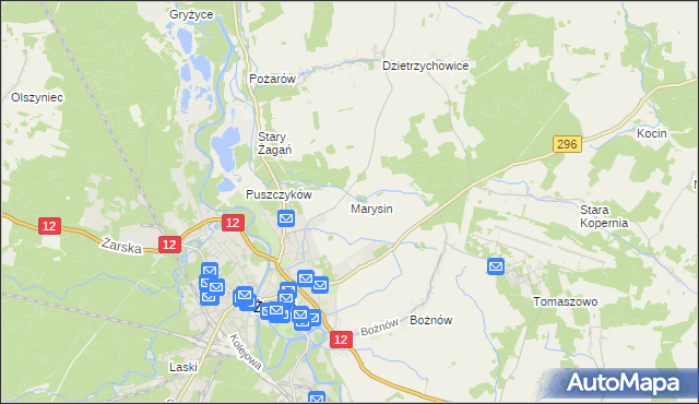 mapa Marysin gmina Żagań, Marysin gmina Żagań na mapie Targeo