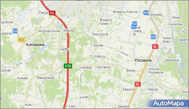 mapa Mazury gmina Poczesna, Mazury gmina Poczesna na mapie Targeo