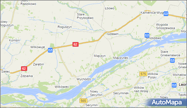 mapa Miączyn gmina Czerwińsk nad Wisłą, Miączyn gmina Czerwińsk nad Wisłą na mapie Targeo