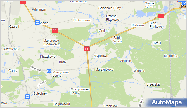 mapa Miąskowo gmina Krzykosy, Miąskowo gmina Krzykosy na mapie Targeo