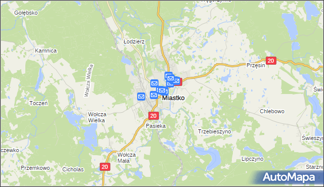 mapa Miastko powiat bytowski, Miastko powiat bytowski na mapie Targeo