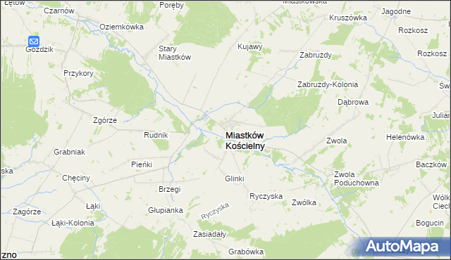 mapa Miastków Kościelny, Miastków Kościelny na mapie Targeo