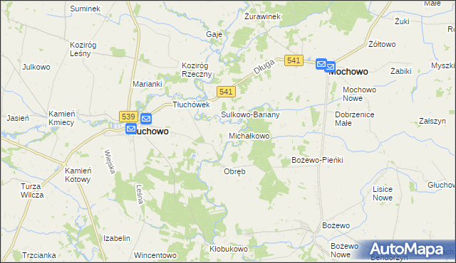 mapa Michałkowo gmina Tłuchowo, Michałkowo gmina Tłuchowo na mapie Targeo