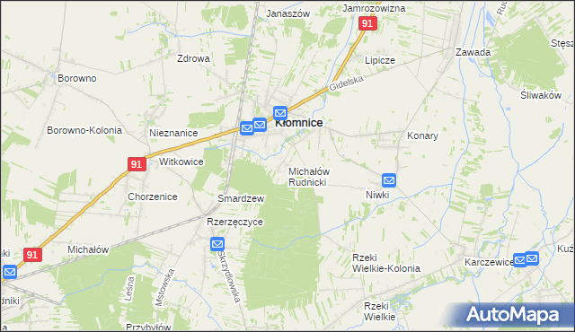 mapa Michałów gmina Kłomnice, Michałów gmina Kłomnice na mapie Targeo