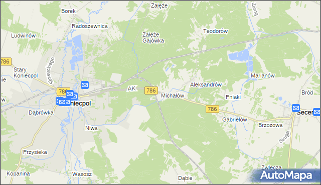 mapa Michałów gmina Koniecpol, Michałów gmina Koniecpol na mapie Targeo