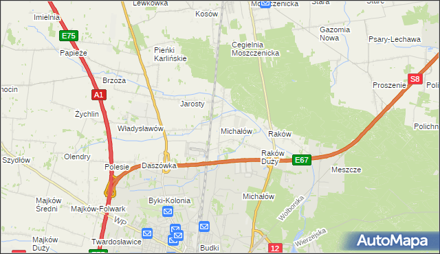 mapa Michałów gmina Moszczenica, Michałów gmina Moszczenica na mapie Targeo