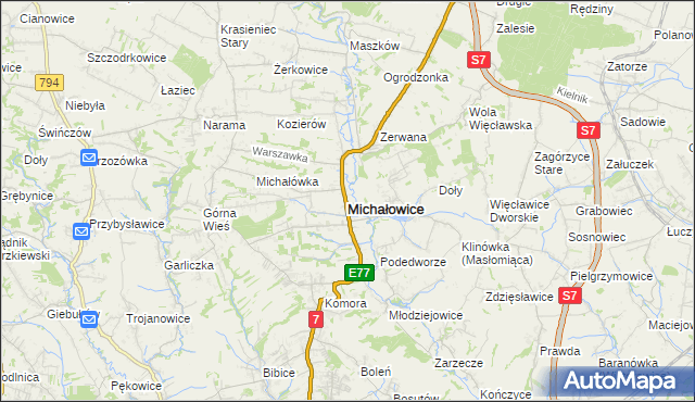 mapa Michałowice powiat krakowski, Michałowice powiat krakowski na mapie Targeo