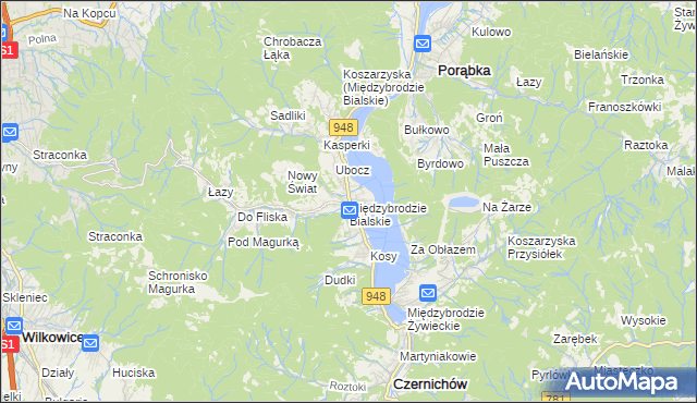 mapa Międzybrodzie Bialskie, Międzybrodzie Bialskie na mapie Targeo