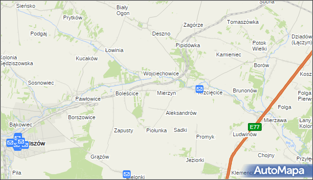 mapa Mierzyn gmina Sędziszów, Mierzyn gmina Sędziszów na mapie Targeo