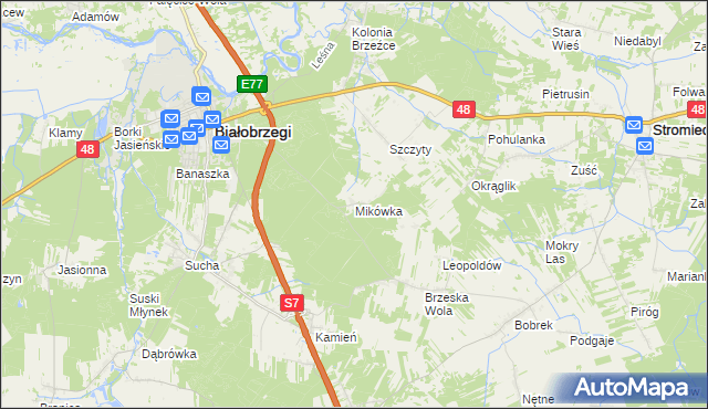 mapa Mikówka gmina Białobrzegi, Mikówka gmina Białobrzegi na mapie Targeo