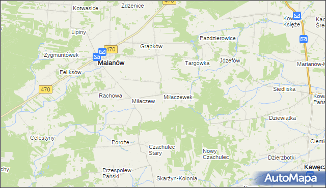 mapa Miłaczewek, Miłaczewek na mapie Targeo