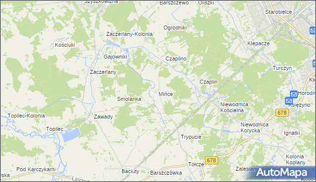 mapa Mińce, Mińce na mapie Targeo