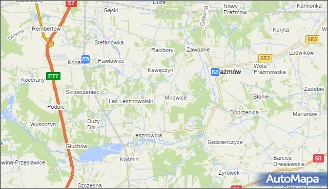 mapa Mirowice gmina Grójec, Mirowice gmina Grójec na mapie Targeo