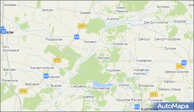 mapa Młynisko gmina Koźminek, Młynisko gmina Koźminek na mapie Targeo