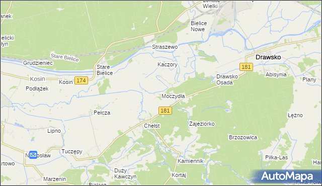 mapa Moczydła gmina Drawsko, Moczydła gmina Drawsko na mapie Targeo