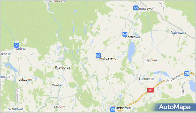 mapa Modrzejewo gmina Tuchomie, Modrzejewo gmina Tuchomie na mapie Targeo