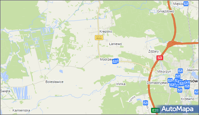 mapa Modrzewie gmina Goleniów, Modrzewie gmina Goleniów na mapie Targeo