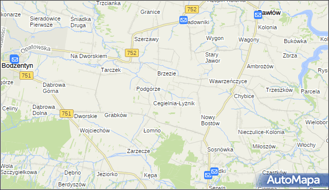 mapa Modrzewie gmina Pawłów, Modrzewie gmina Pawłów na mapie Targeo