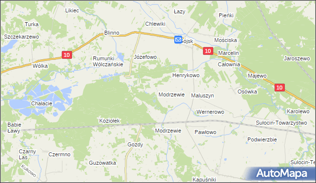 mapa Modrzewie gmina Szczutowo, Modrzewie gmina Szczutowo na mapie Targeo