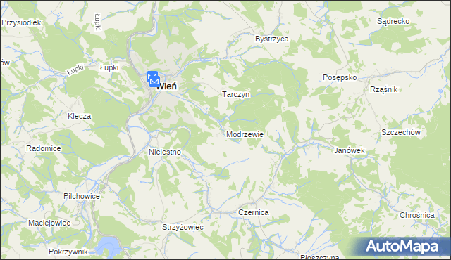 mapa Modrzewie gmina Wleń, Modrzewie gmina Wleń na mapie Targeo