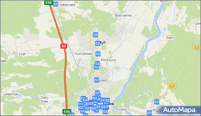 mapa Modrzyca, Modrzyca na mapie Targeo