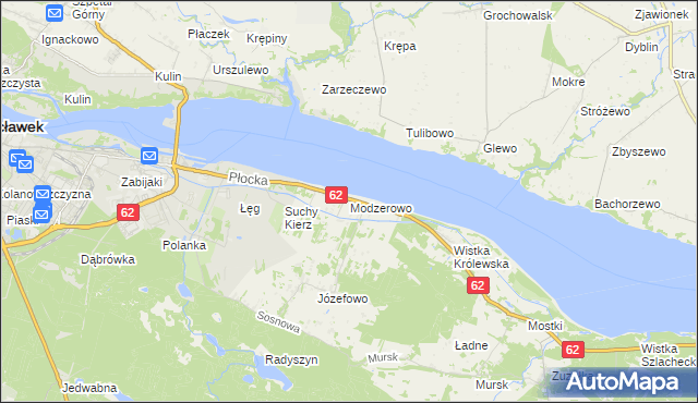 mapa Modzerowo gmina Włocławek, Modzerowo gmina Włocławek na mapie Targeo