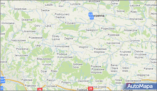 mapa Mogilno gmina Korzenna, Mogilno gmina Korzenna na mapie Targeo