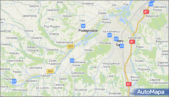 mapa Mostki gmina Stary Sącz, Mostki gmina Stary Sącz na mapie Targeo