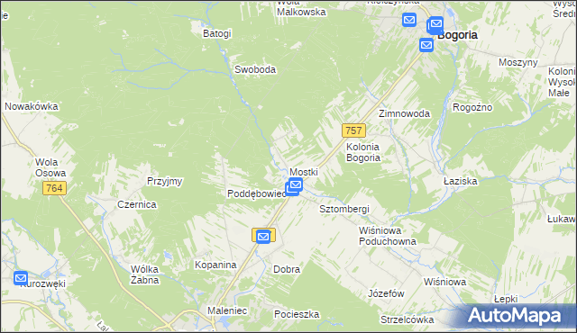 mapa Mostki gmina Staszów, Mostki gmina Staszów na mapie Targeo