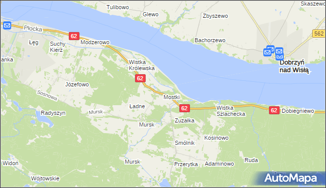 mapa Mostki gmina Włocławek, Mostki gmina Włocławek na mapie Targeo