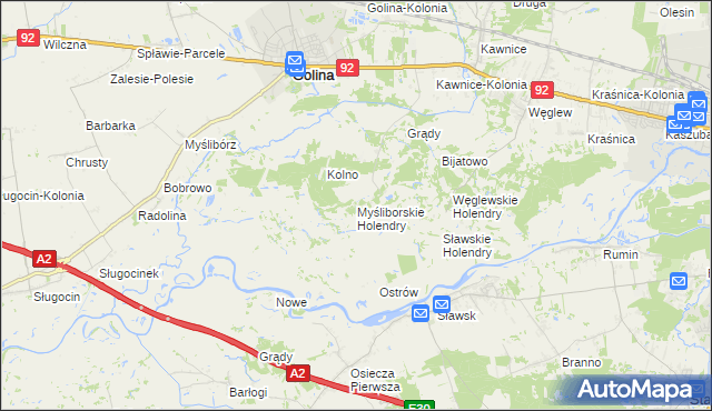 mapa Myśliborskie Holendry, Myśliborskie Holendry na mapie Targeo