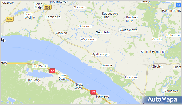 mapa Myśliborzyce gmina Brudzeń Duży, Myśliborzyce gmina Brudzeń Duży na mapie Targeo