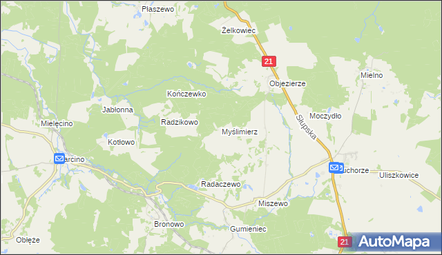 mapa Myślimierz, Myślimierz na mapie Targeo