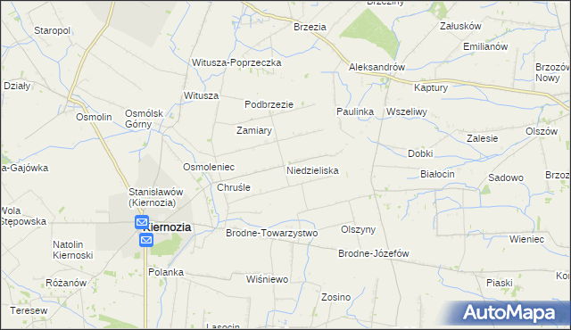 mapa Niedzieliska gmina Kiernozia, Niedzieliska gmina Kiernozia na mapie Targeo