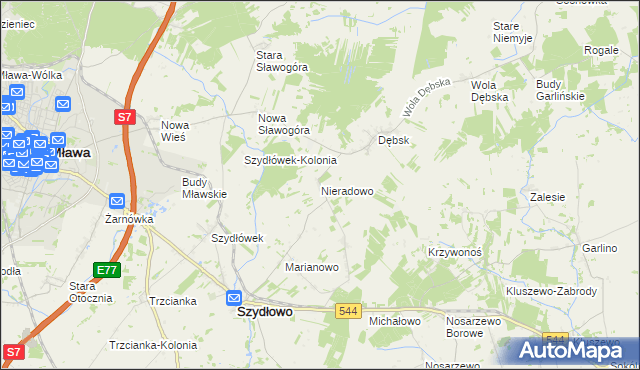 mapa Nieradowo gmina Szydłowo, Nieradowo gmina Szydłowo na mapie Targeo