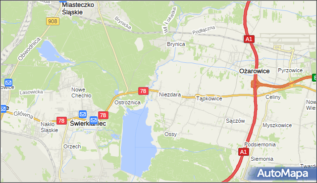 mapa Niezdara gmina Ożarowice, Niezdara gmina Ożarowice na mapie Targeo