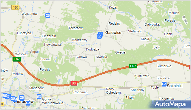 mapa Niwiska gmina Galewice, Niwiska gmina Galewice na mapie Targeo