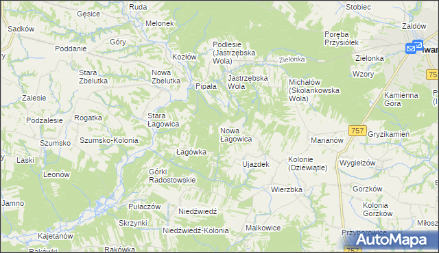 mapa Nowa Łagowica, Nowa Łagowica na mapie Targeo