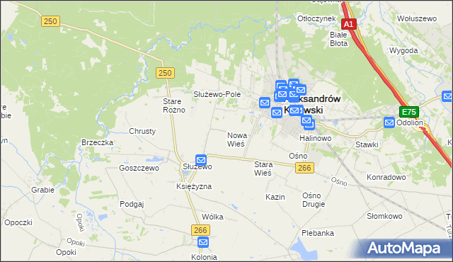 mapa Nowa Wieś gmina Aleksandrów Kujawski, Nowa Wieś gmina Aleksandrów Kujawski na mapie Targeo