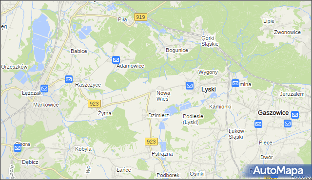 mapa Nowa Wieś gmina Lyski, Nowa Wieś gmina Lyski na mapie Targeo