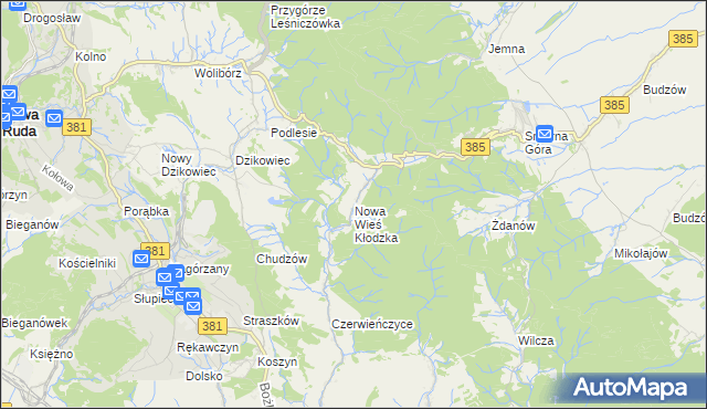 mapa Nowa Wieś Kłodzka, Nowa Wieś Kłodzka na mapie Targeo
